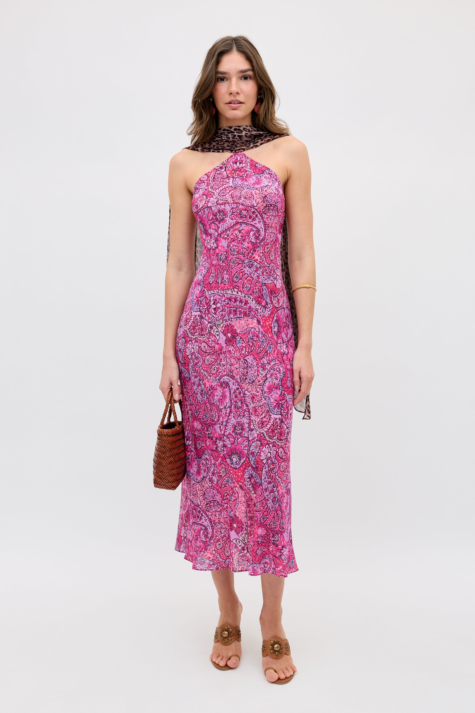 Hayley Silk Midi Dress in Leopard Paisley Mix Multi | RIXO ⋆