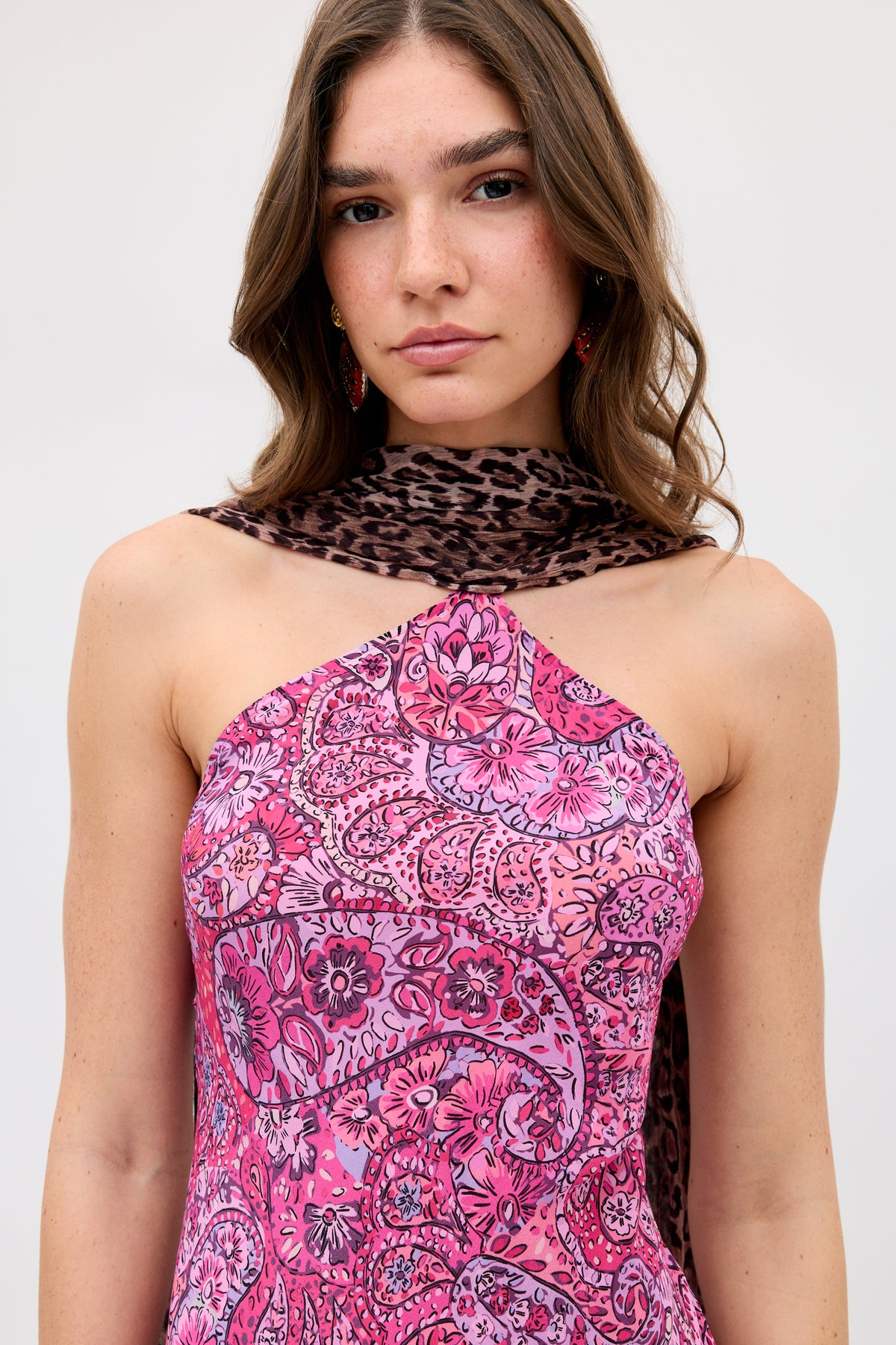 leopard pink dress Hayley Silk Midi Dress in Leopard Paisley Mix Multi