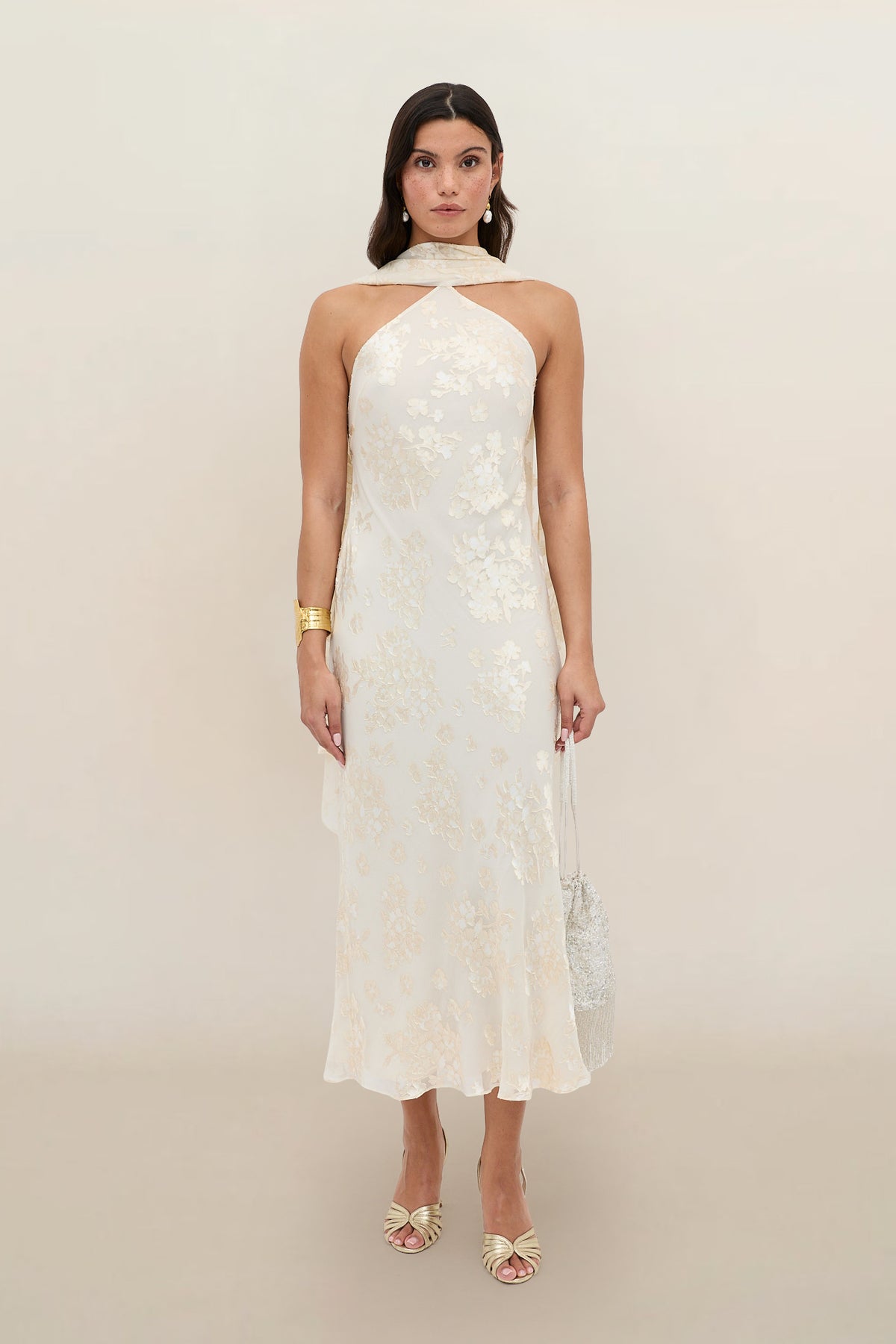 Hayley Silk-Satin Devor Dress in Bouquet Devor Cream | RIXO USA Hayley Silk-Satin Devor Dress in Bouquet Devor Cream | RIXO USA