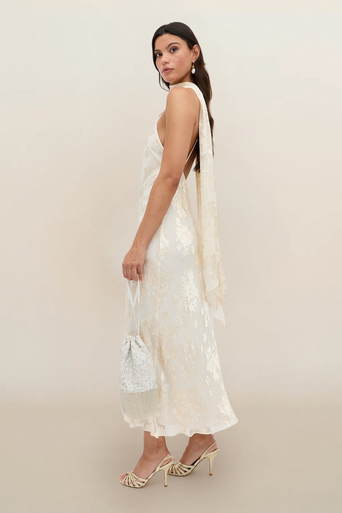 Hayley Silk-Satin Devor Dress in Bouquet Devor Cream | RIXO USA Hayley Silk-Satin Devor Dress in Bouquet Devor Cream | RIXO USA