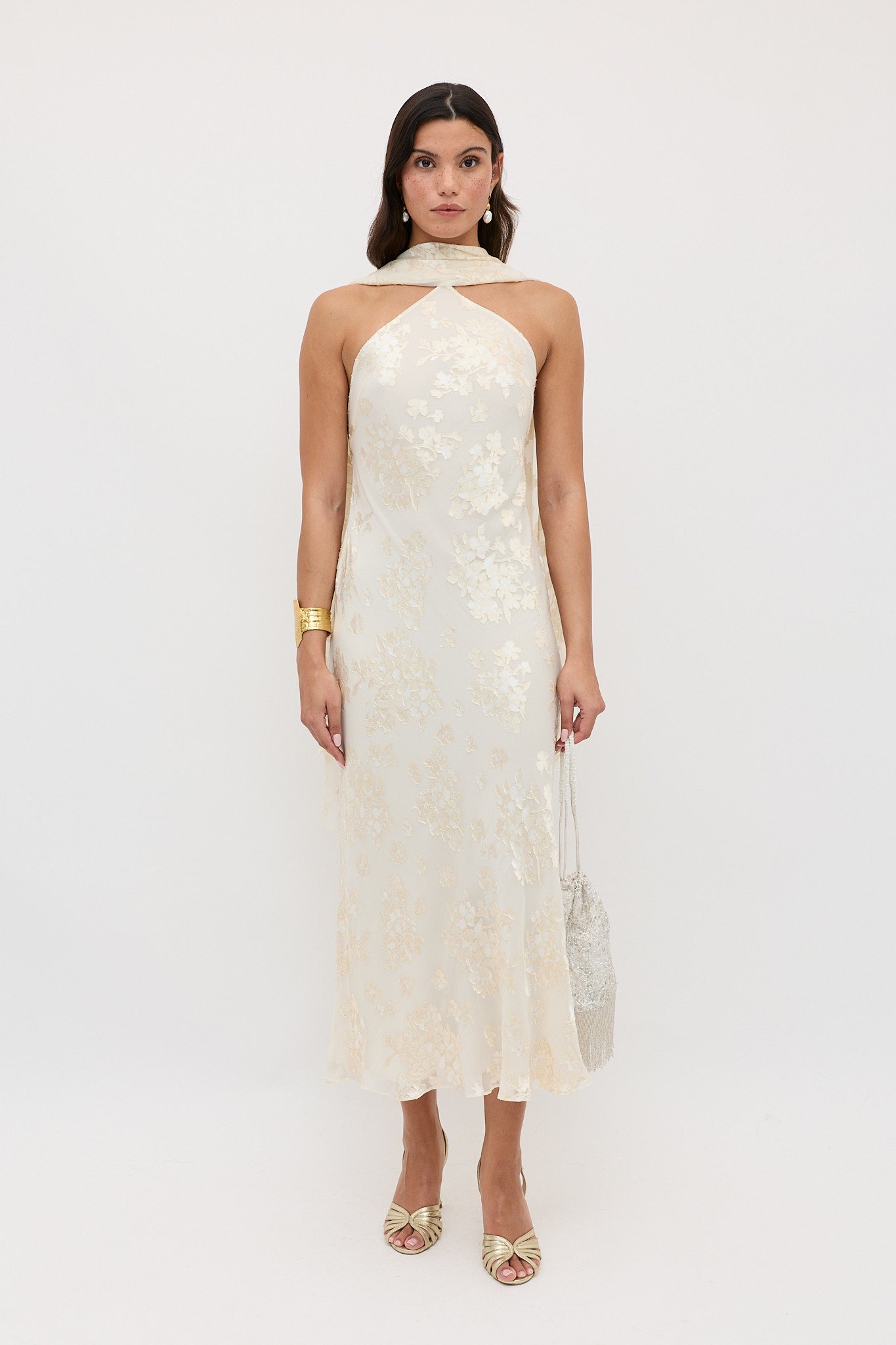 Hayley Silk-Satin Devoré Dress in Bouquet Devoré Cream | RIXO USA ⋆