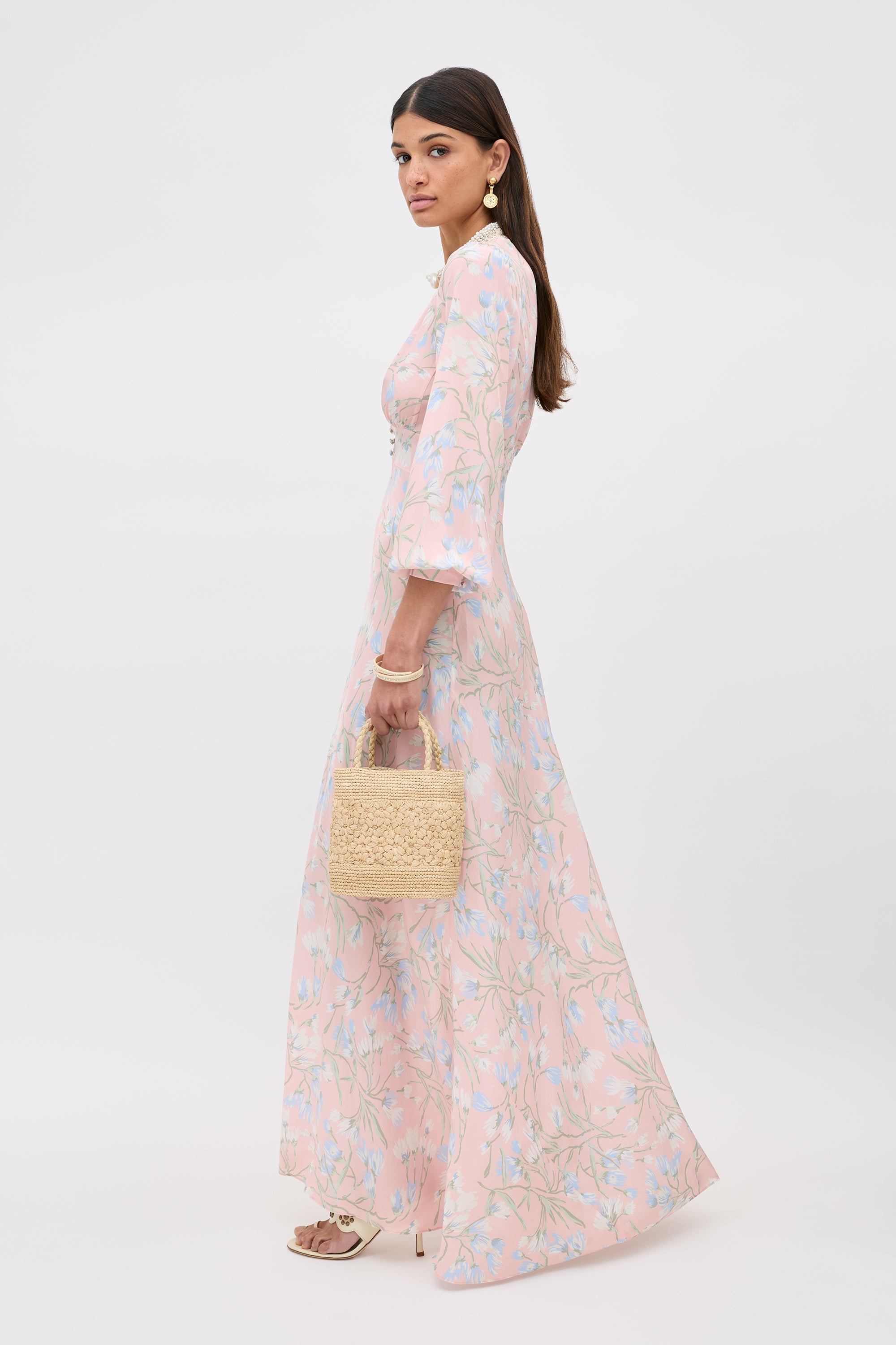 Emory Silk Gown in Watercolour Floral Pink | RIXO ⋆