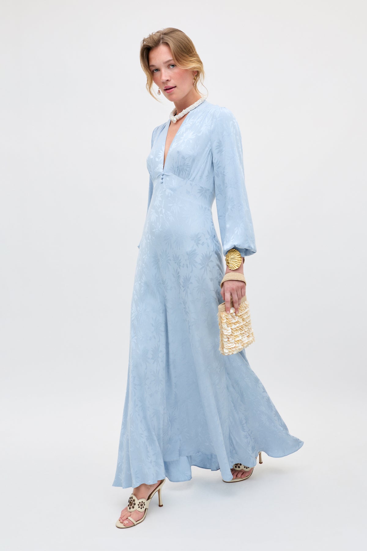 Emory Jacquard Gown in Daisy Jacquard Bluebell | RIXO Emory Jacquard Gown in Daisy Jacquard Bluebell | RIXO