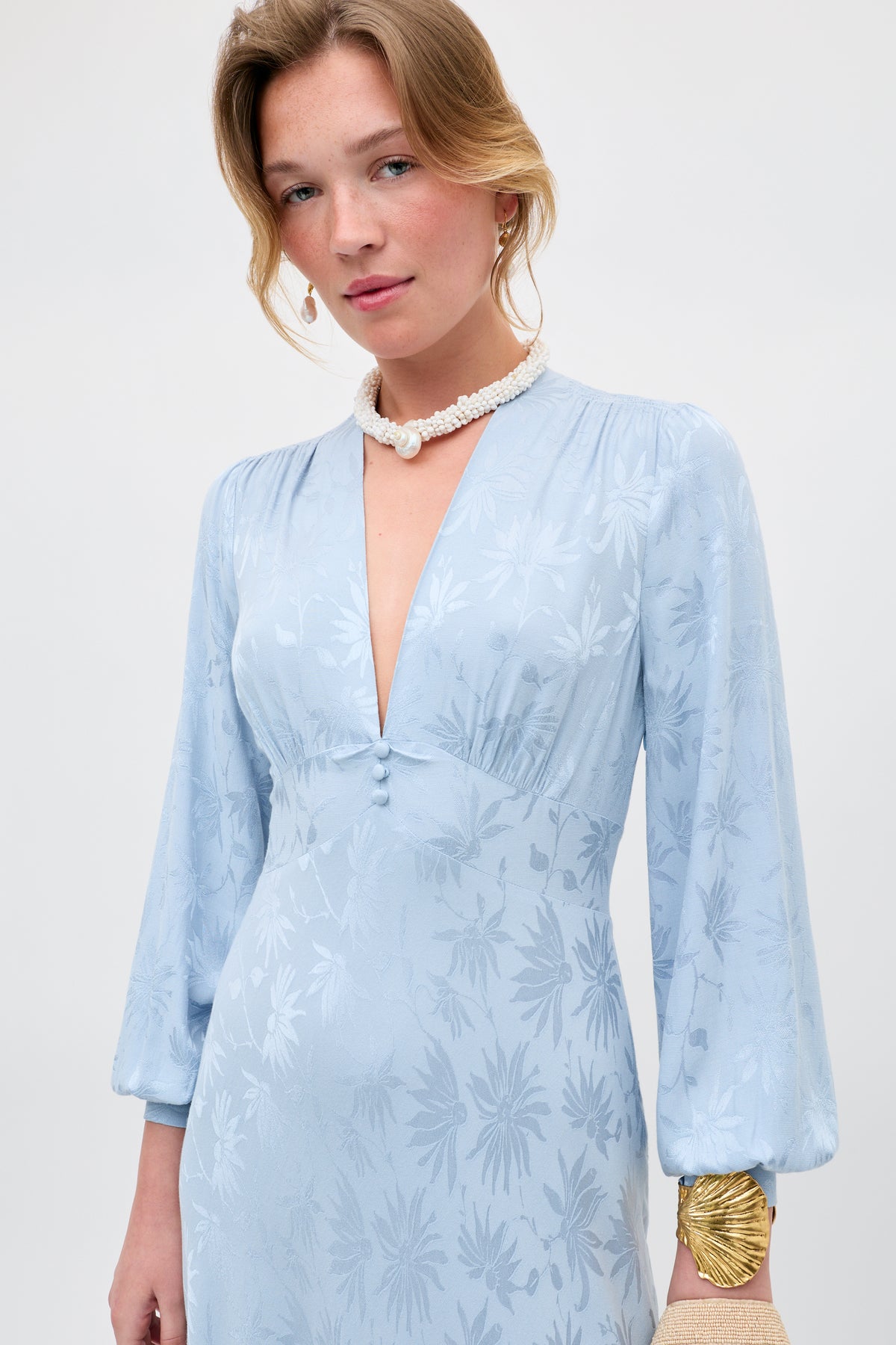 Emory Jacquard Gown in Daisy Jacquard Bluebell | RIXO Emory Jacquard Gown in Daisy Jacquard Bluebell | RIXO