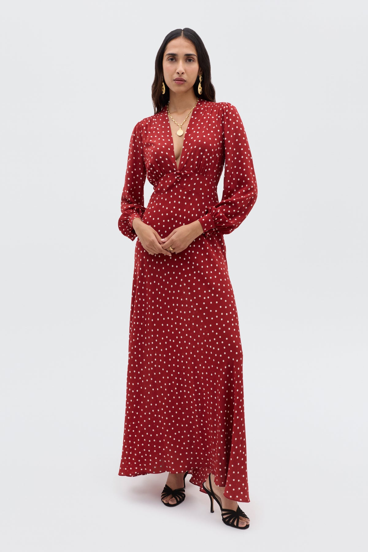 Emory Silk Gown in Layla Dot Red | RIXO Emory Silk Gown in Layla Dot Red | RIXO