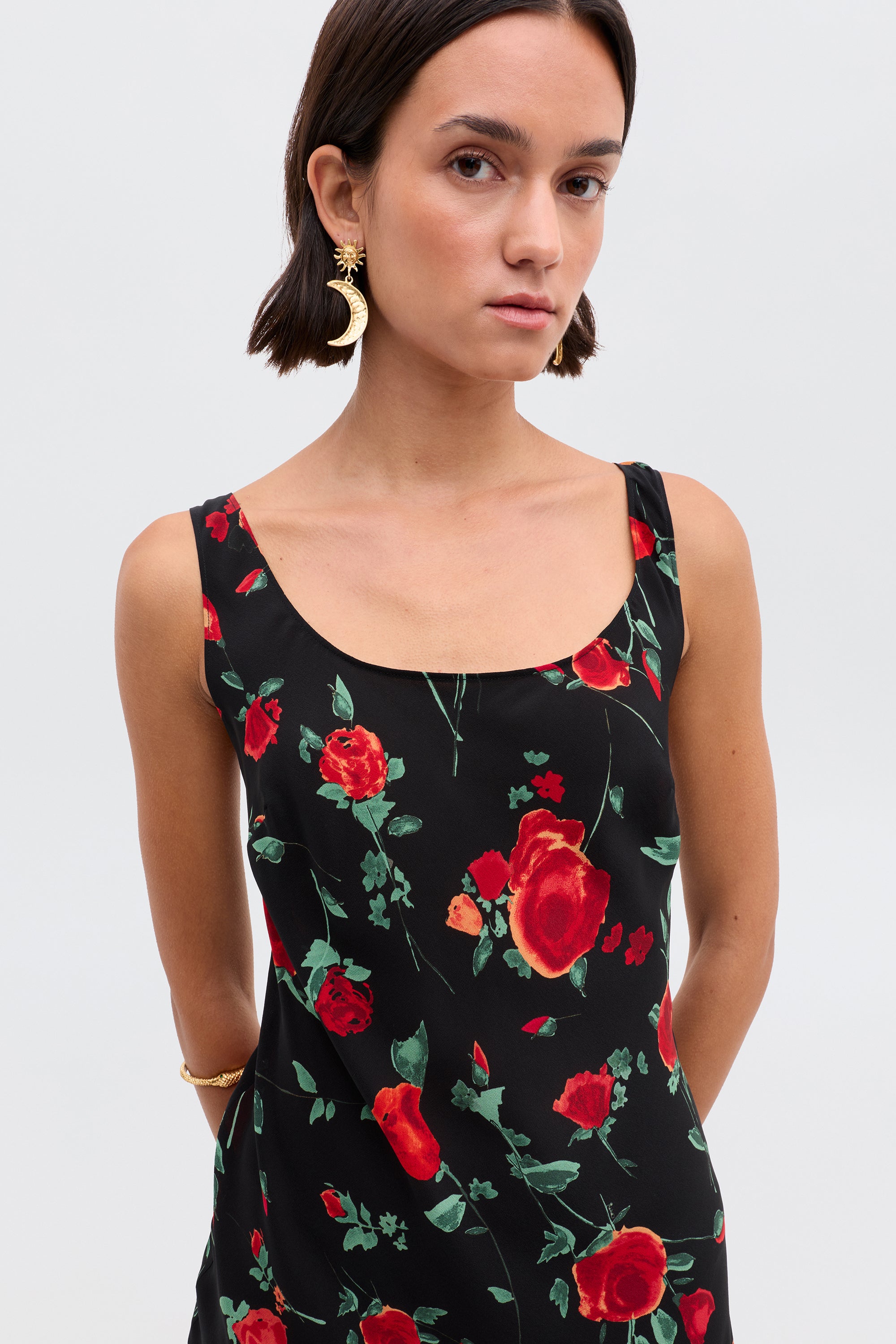 Bondi Silk Midi Dress in Claudia Rose Black