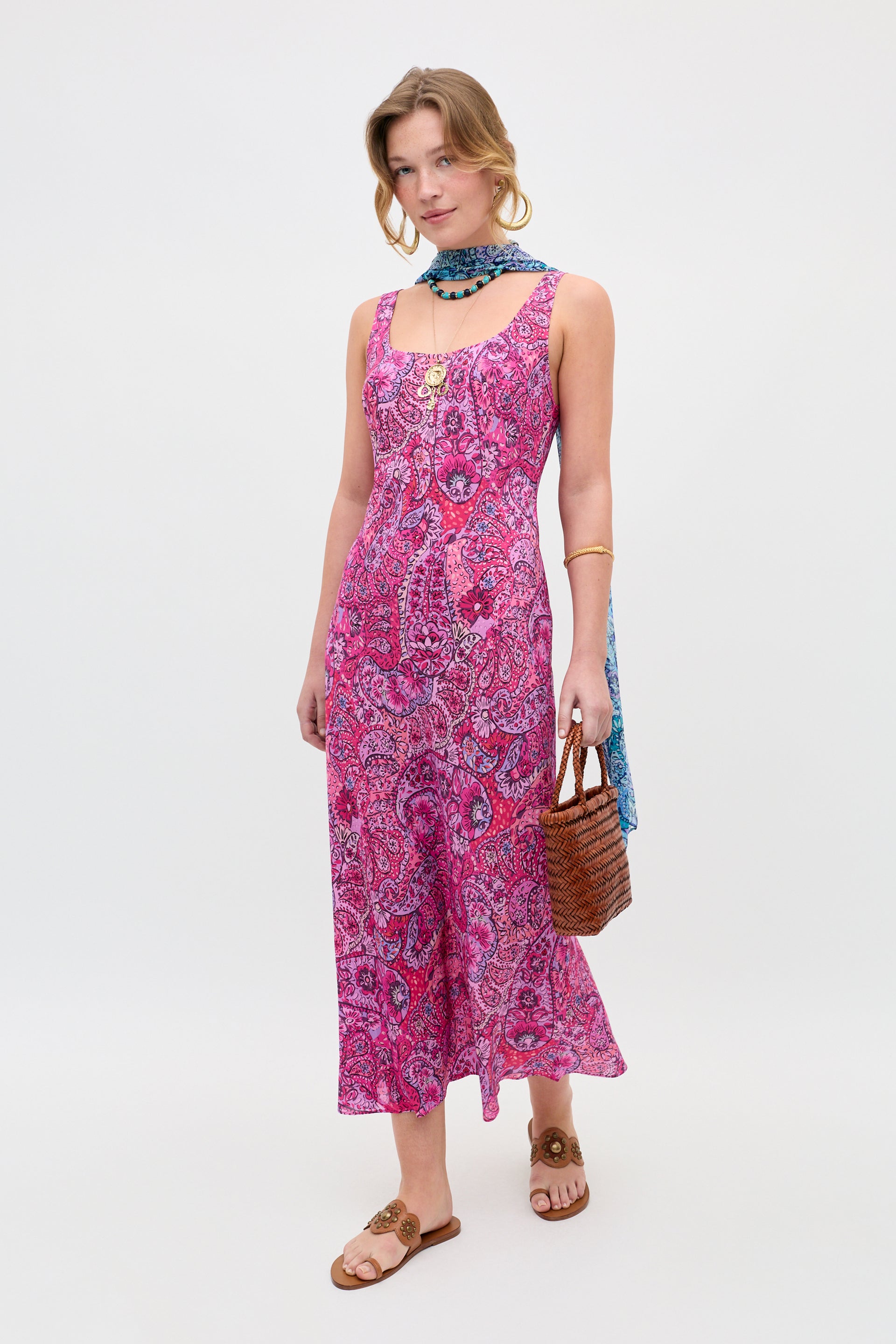 pink paisley dress RIXO Bondi Silk Midi Paisley Floral Red