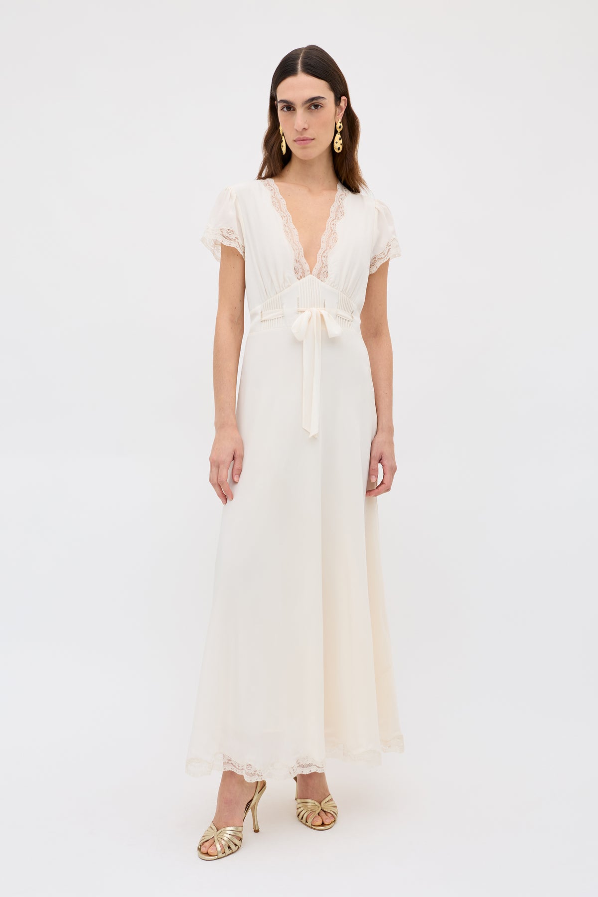 Marlice Silk Midi Dress in Cream Pearl | RIXO USA Marlice Silk Midi Dress in Cream Pearl | RIXO USA