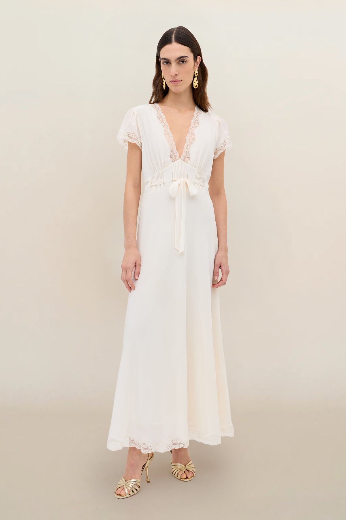 rixo cream dress Marlice Silk Midi in Pearl Size:Adult | 47|R Short Beach Wedding Dress SCV000526 Satin slip inspired bridal