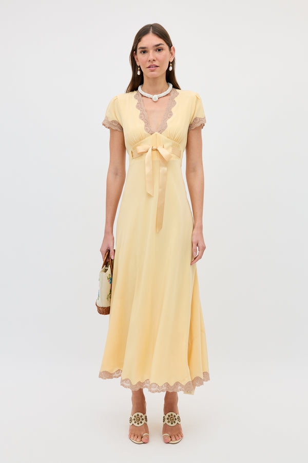 Marlice Silk Midi Dress in Butter Yellow
