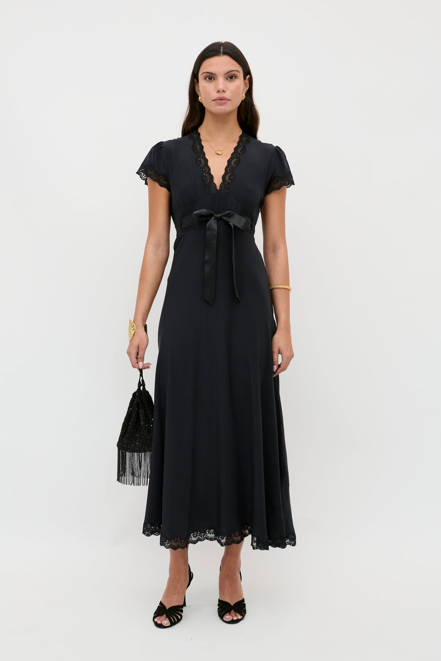 Marlice Silk Midi Dress in Black