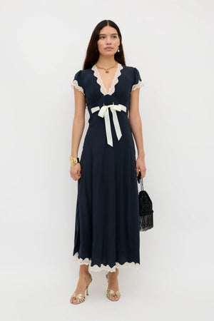 Marlice Silk Midi Dress in Deep Navy