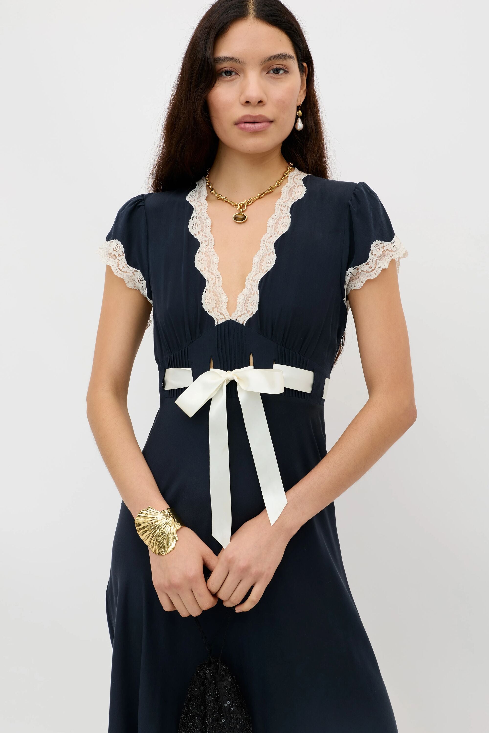 Marlice Silk Midi Dress in Deep Navy | RIXO USA ⋆