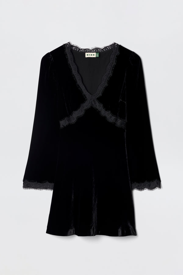 Macie Silk-Velvet Mini Dress in Black | RIXO USA Macie Silk-Velvet Mini Dress in Black | RIXO USA