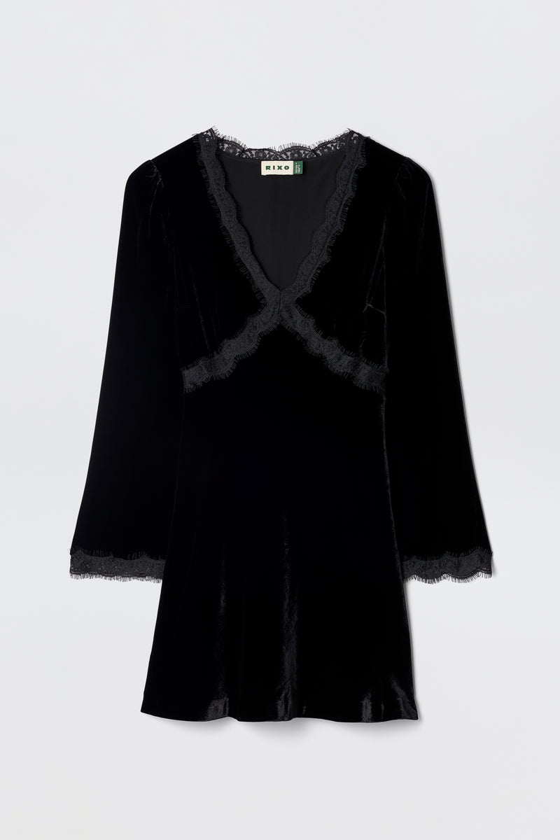 Macie Silk-Velvet Mini Dress in Black | RIXO USA Macie Silk-Velvet Mini Dress in Black | RIXO USA