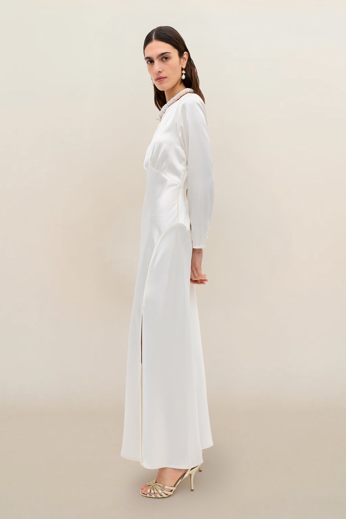 Devina Satin Back Crepe Gown in Ivory Pearl | RIXO USA