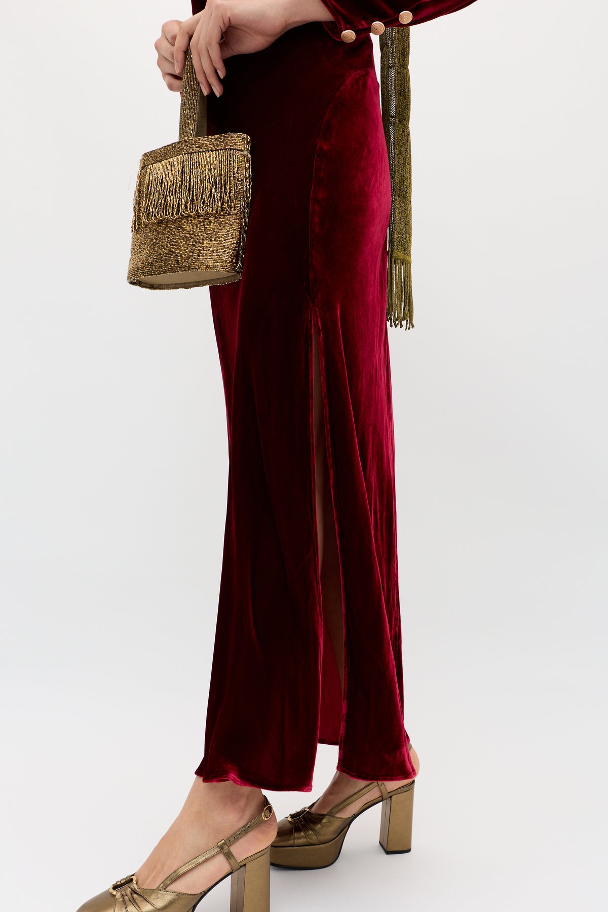 Devina Silk-Velvet Gown in Burgundy | RIXO USA Devina Silk-Velvet Gown in Burgundy | RIXO USA