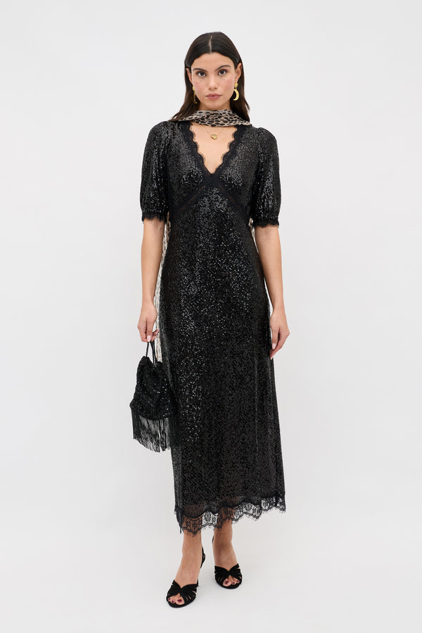 Verena Sequinned Maxi Dress in Embellishment Black
