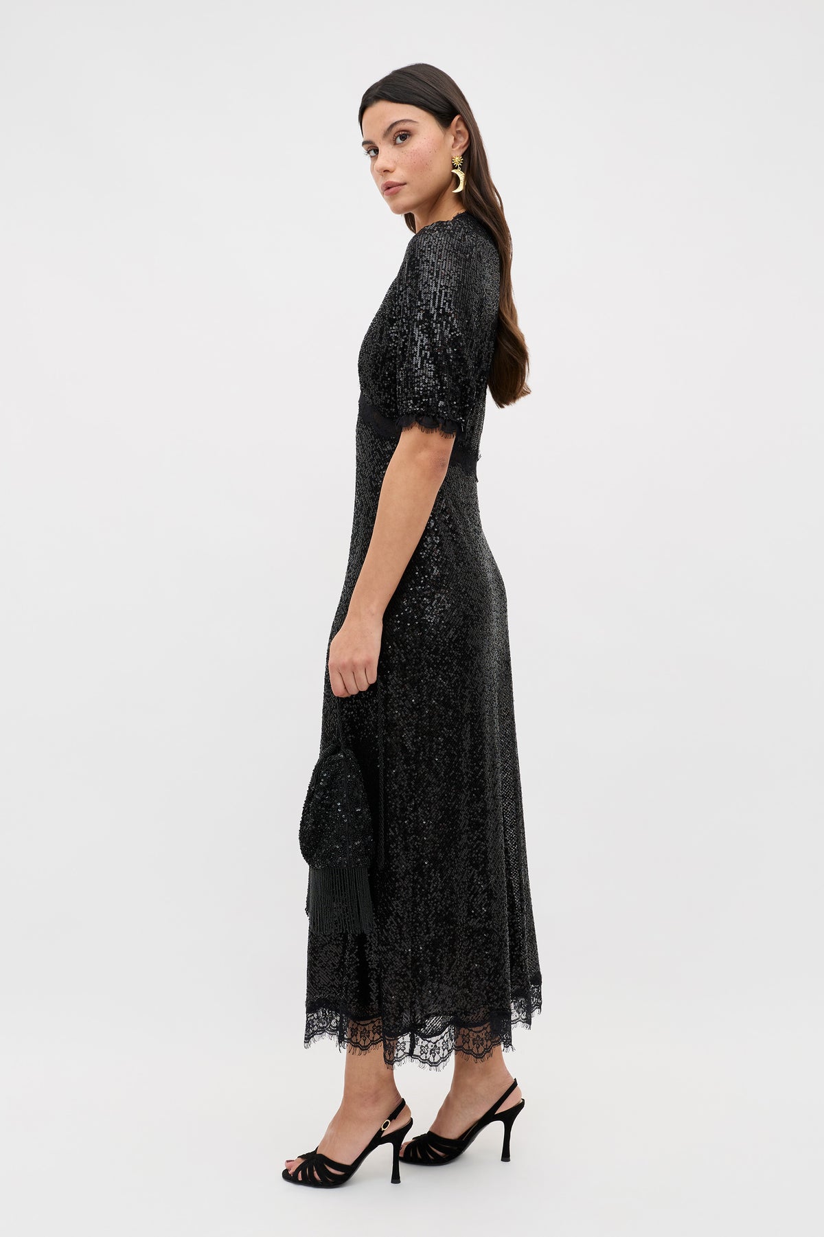 Verena Sequinned Maxi Dress in Embellishment Black
