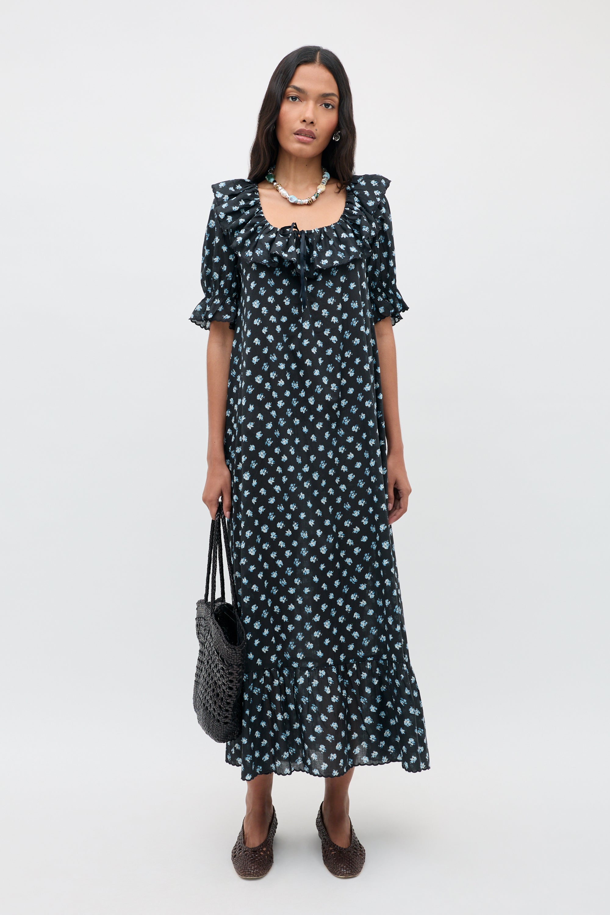 Sandrine Linen-Blend Midi Dress in Capri Stripe Multi | RIXO USA ⋆