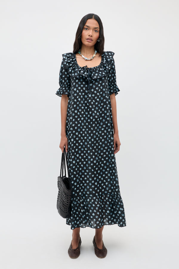 Aprilia Cotton Midi Dress in Seville Floral Black