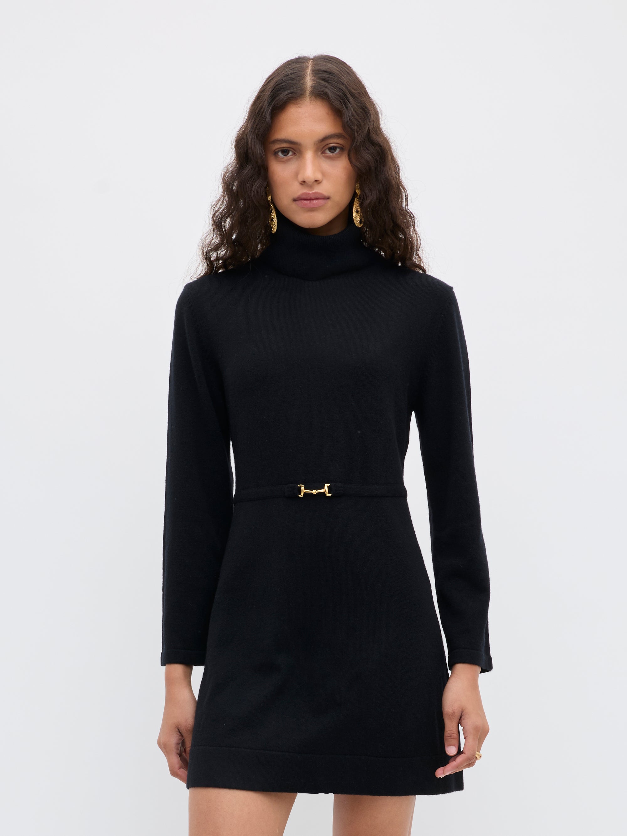 Aly Wool-Blend Mini Dress in Black Aly Wool-Blend Mini Dress in Black