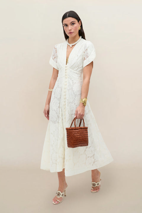 Novara Lace Midi Dress in Ivory | RIXO USA Novara Lace Midi Dress in Ivory | RIXO USA