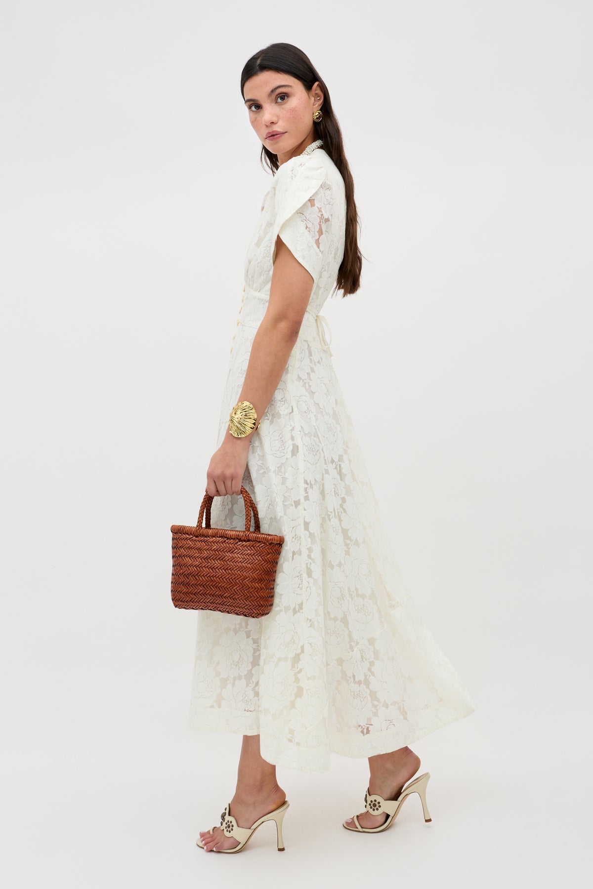 Novara Lace Midi Dress in Ivory | RIXO Worldwide Novara Lace Midi Dress in Ivory | RIXO Worldwide