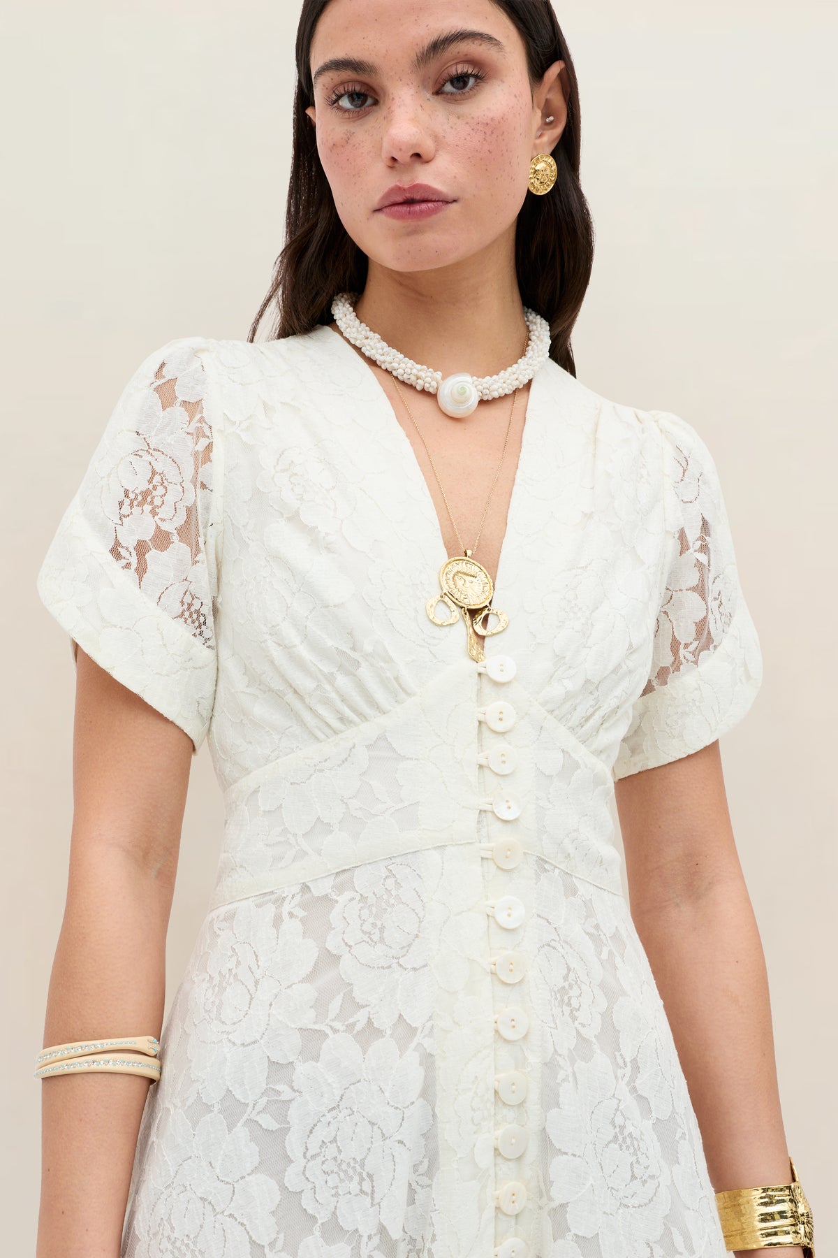 Novara Lace Midi Dress in Ivory | RIXO USA Novara Lace Midi Dress in Ivory | RIXO USA