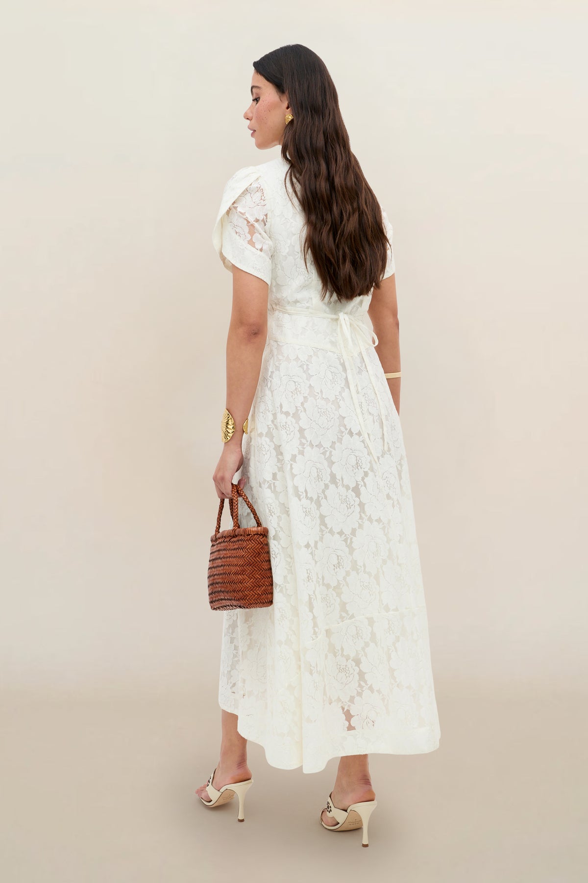 Novara Lace Midi Dress in Ivory