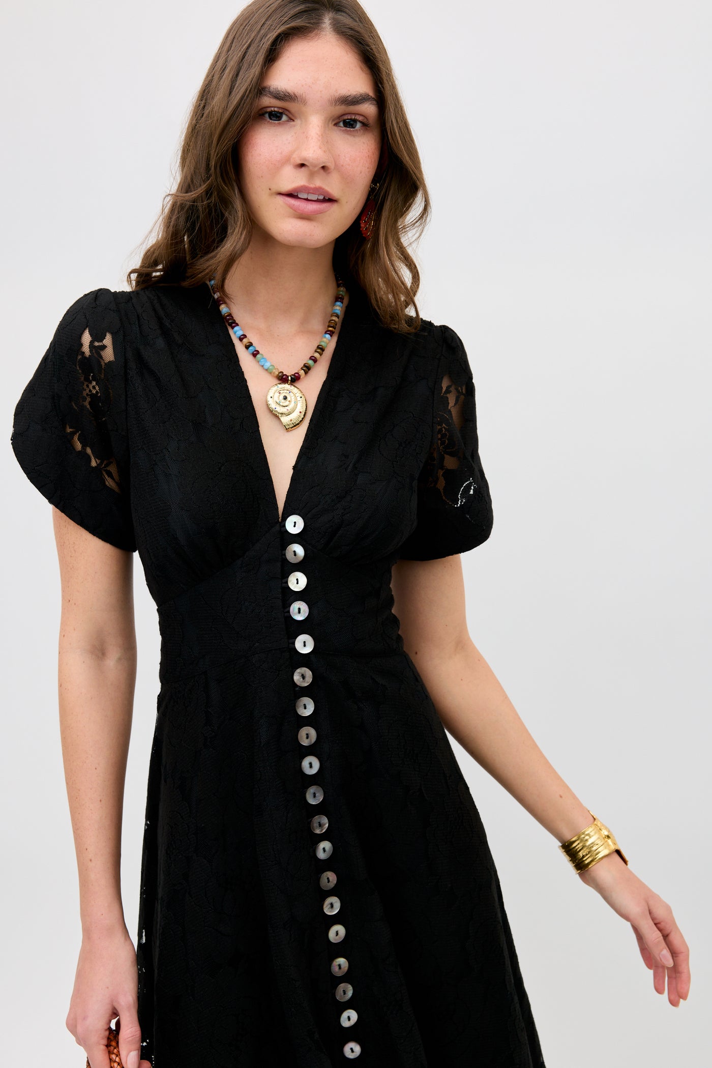 Novara Lace Midi Dress in Black