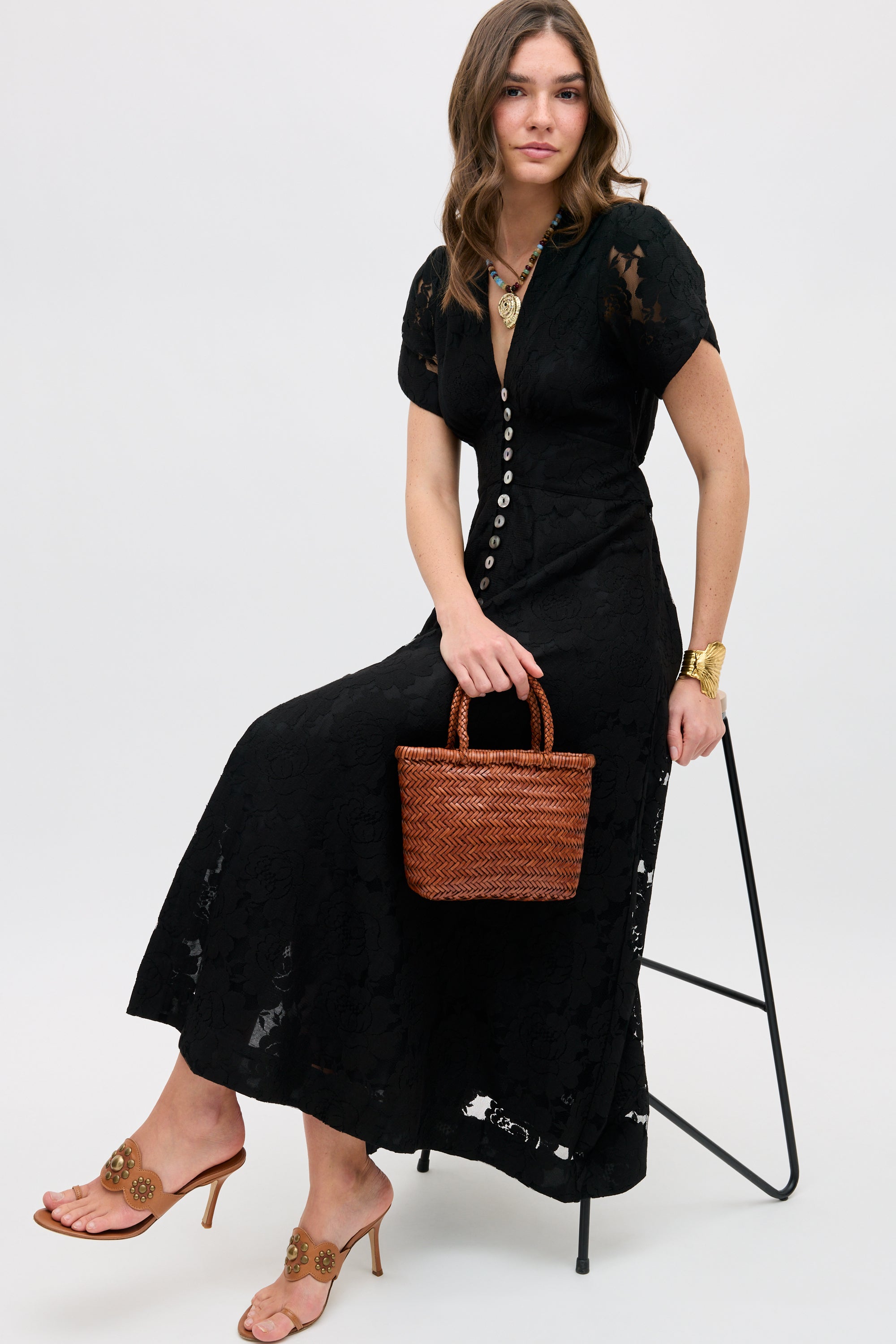 Novara Lace Midi Dress in Black | RIXO USA ⋆
