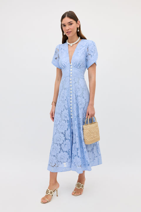 Novara Lace Midi Dress in Vintage Blue | RIXO USA