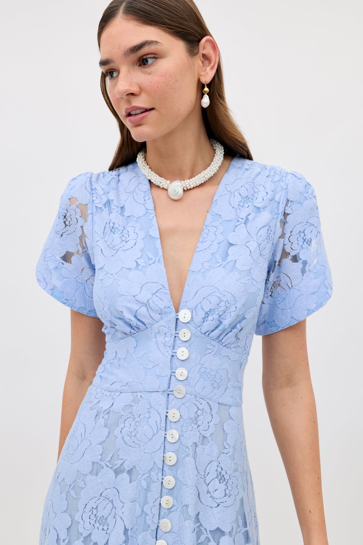 Novara Lace Midi Dress in Vintage Blue | RIXO USA Novara Lace Midi Dress in Vintage Blue | RIXO USA