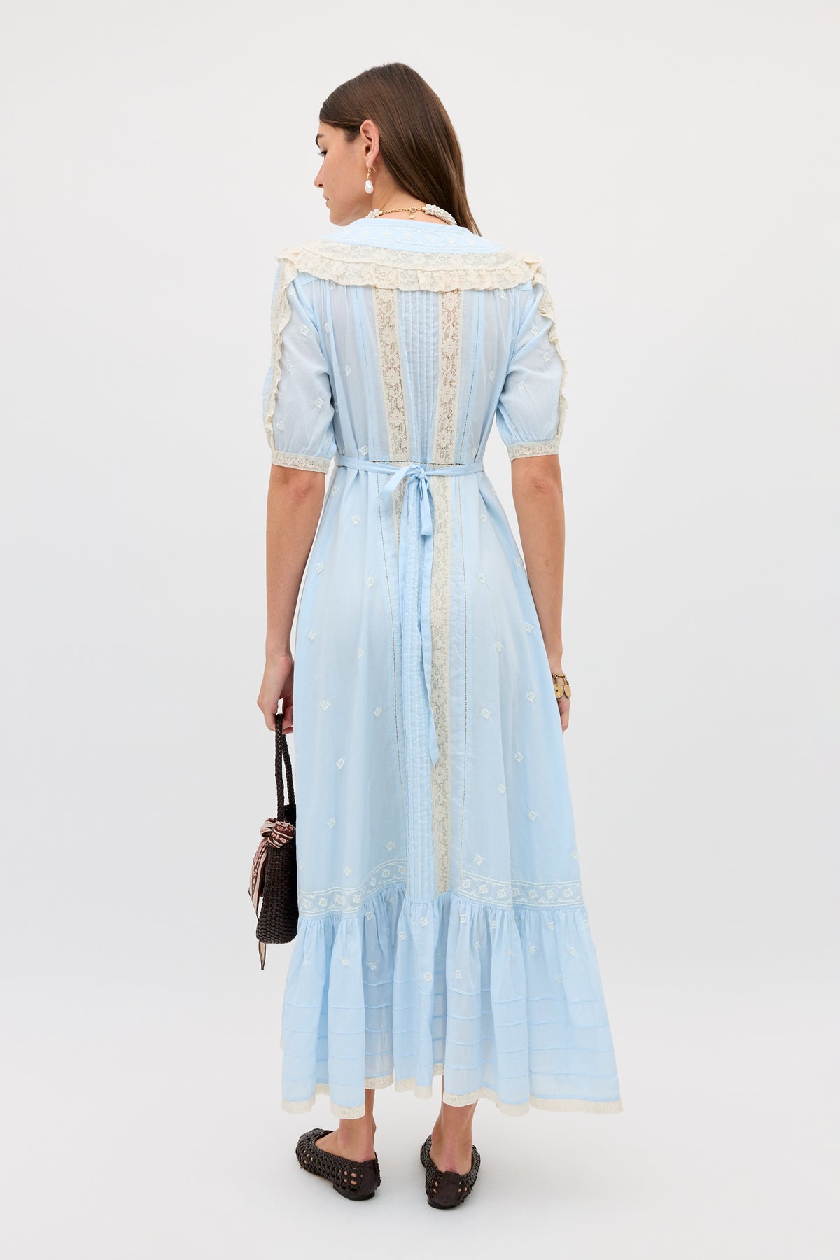 midi dress with embroidery Edina Embroidered Cotton Midi Dress in Mira Embroidery Powder Blue