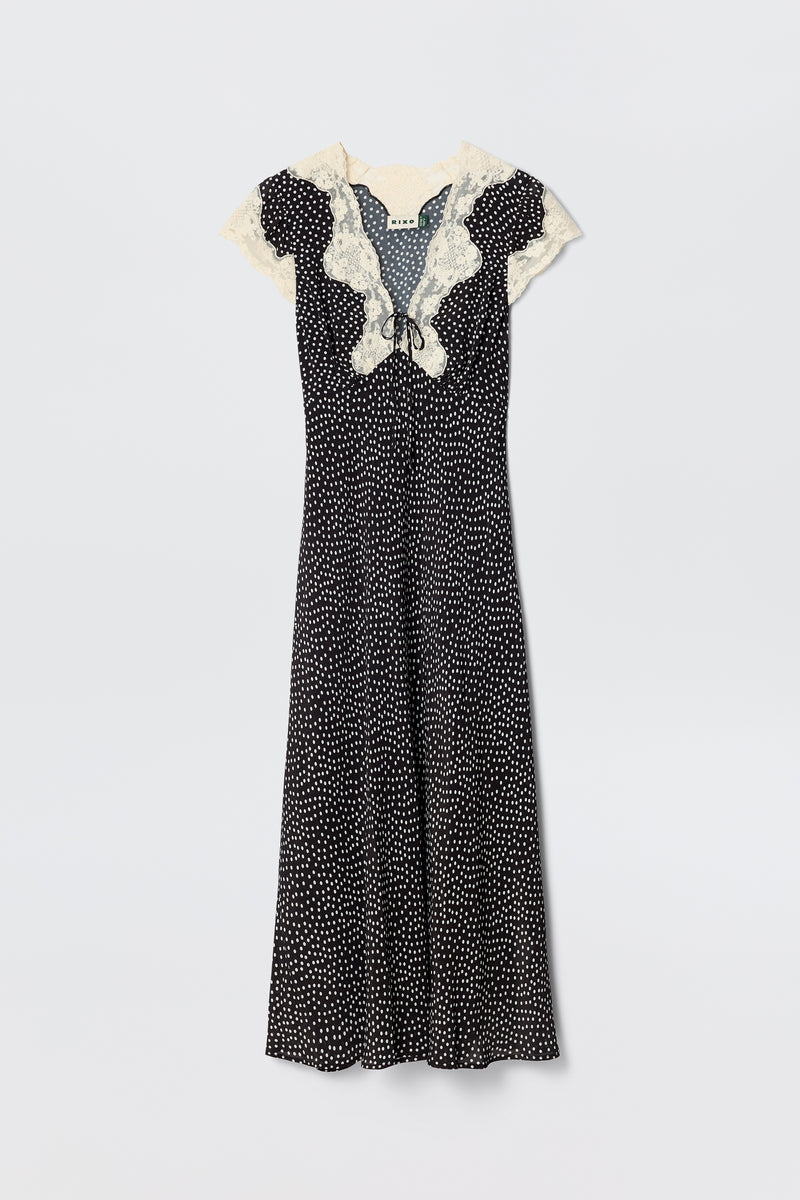 Amari Silk Midi Dress in Mini Polka Dot Black