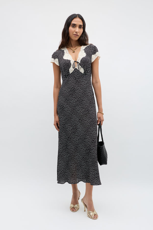 RIXO Amari Silk Midi Mini Polka Dot Black RIXO Amari Silk Midi Mini Polka Dot Black