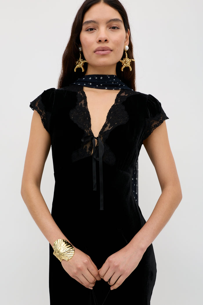Amari Silk-Velvet Midi Dress in Black