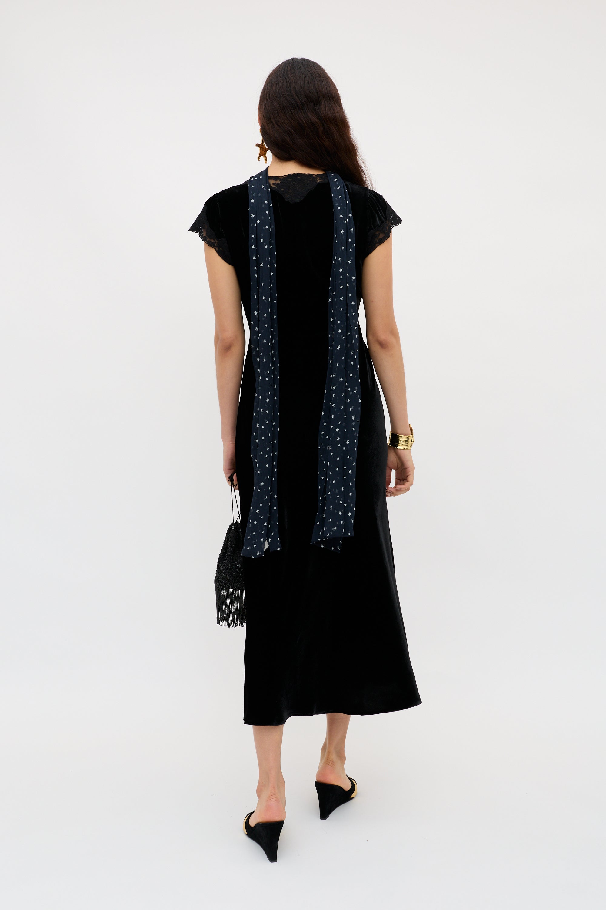 Amari Silk-Velvet Midi Dress in Black | RIXO USA ⋆