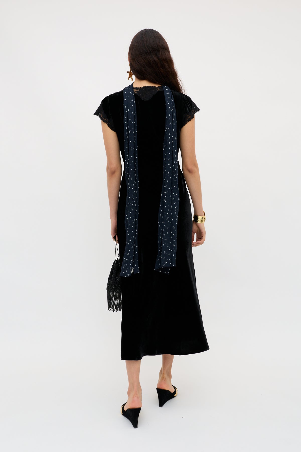 Amari Silk-Velvet Midi Dress in Black | RIXO USA Amari Silk-Velvet Midi Dress in Black | RIXO USA
