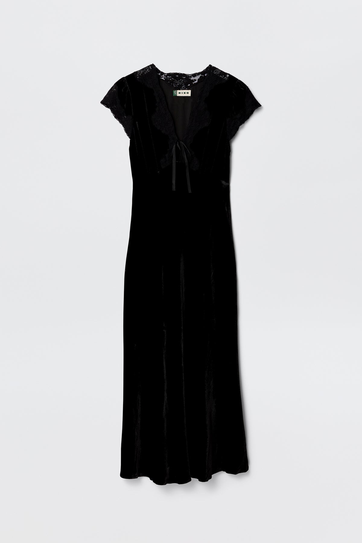 Amari Silk-Velvet Midi Dress in Black | RIXO USA Amari Silk-Velvet Midi Dress in Black | RIXO USA