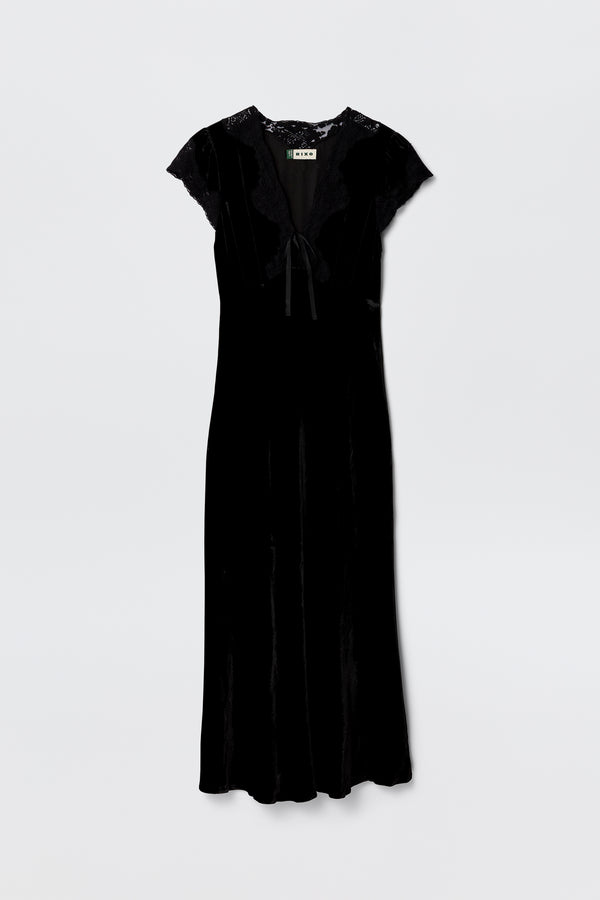 Amari Silk-Velvet Midi Dress in Black | RIXO USA Amari Silk-Velvet Midi Dress in Black | RIXO USA