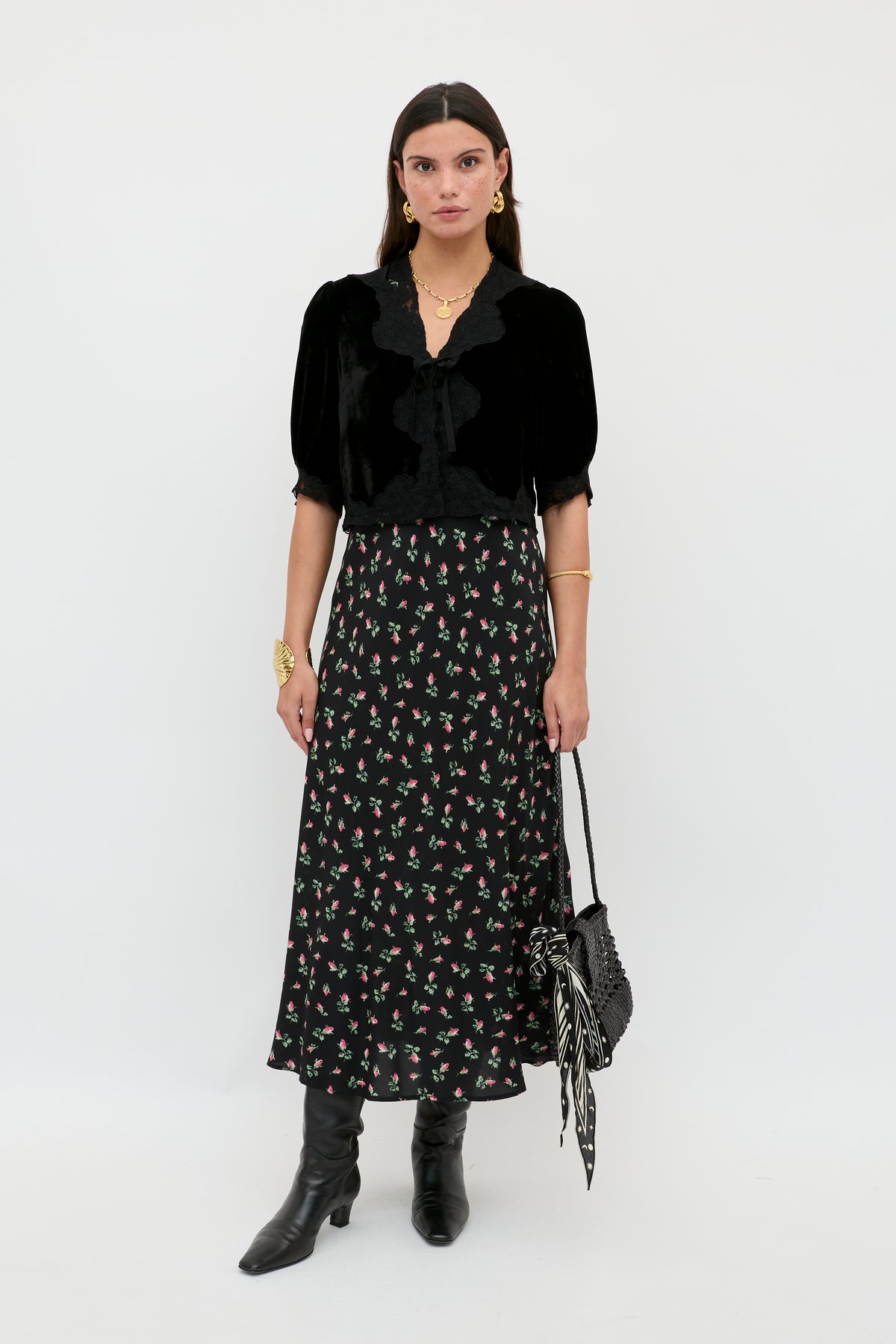Amari Midi Dress in Sienna Bud Black | RIXO USA Amari Midi Dress in Sienna Bud Black | RIXO USA