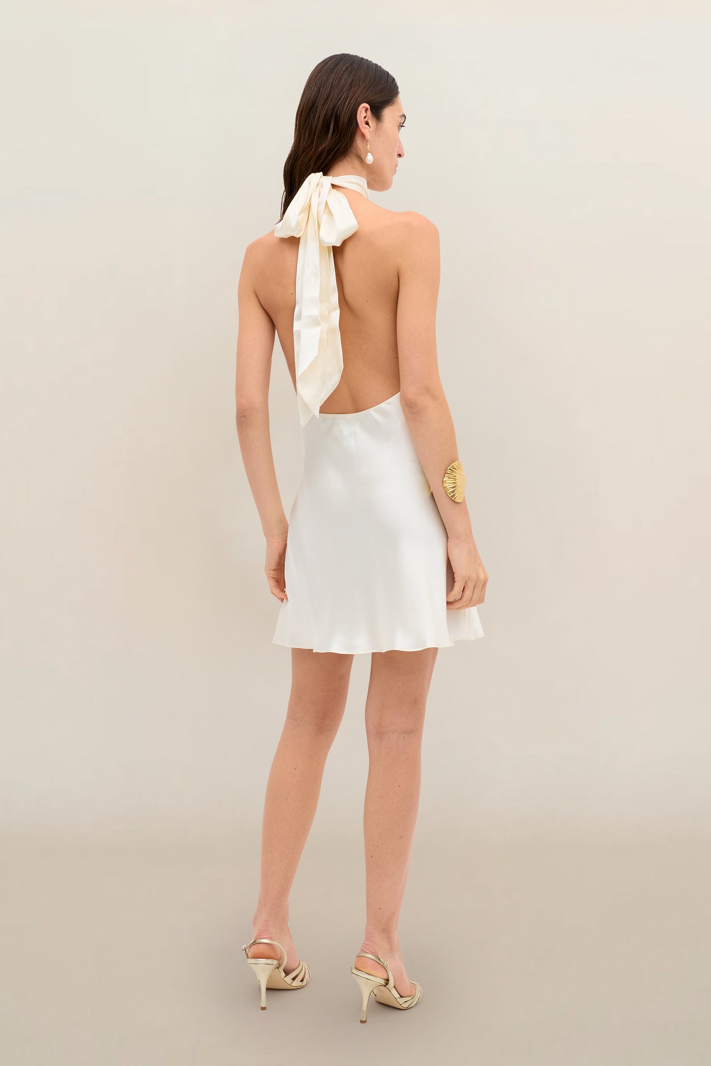 Capucine Silk-Satin Mini Dress in Cream Champagne