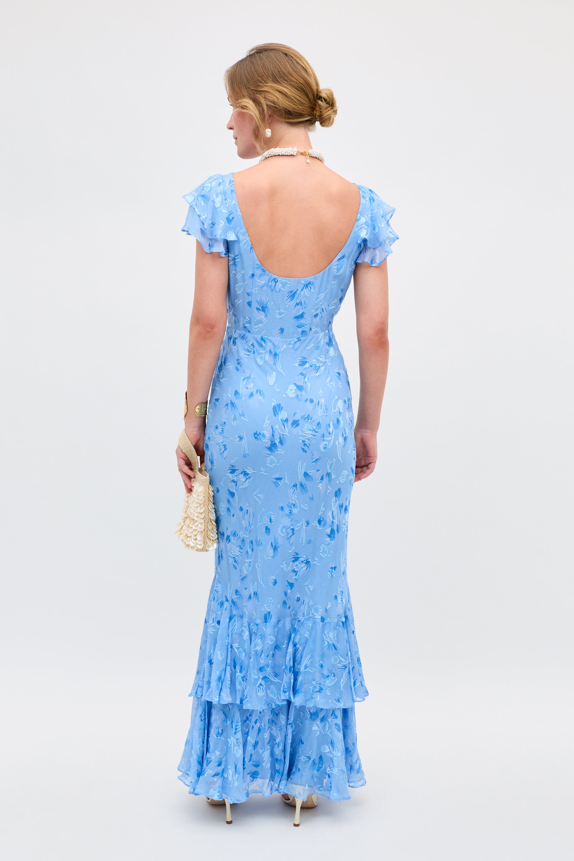 Ordinia Silk-Satin Devoré Gown in Ava Devore Blue | RIXO USA ⋆