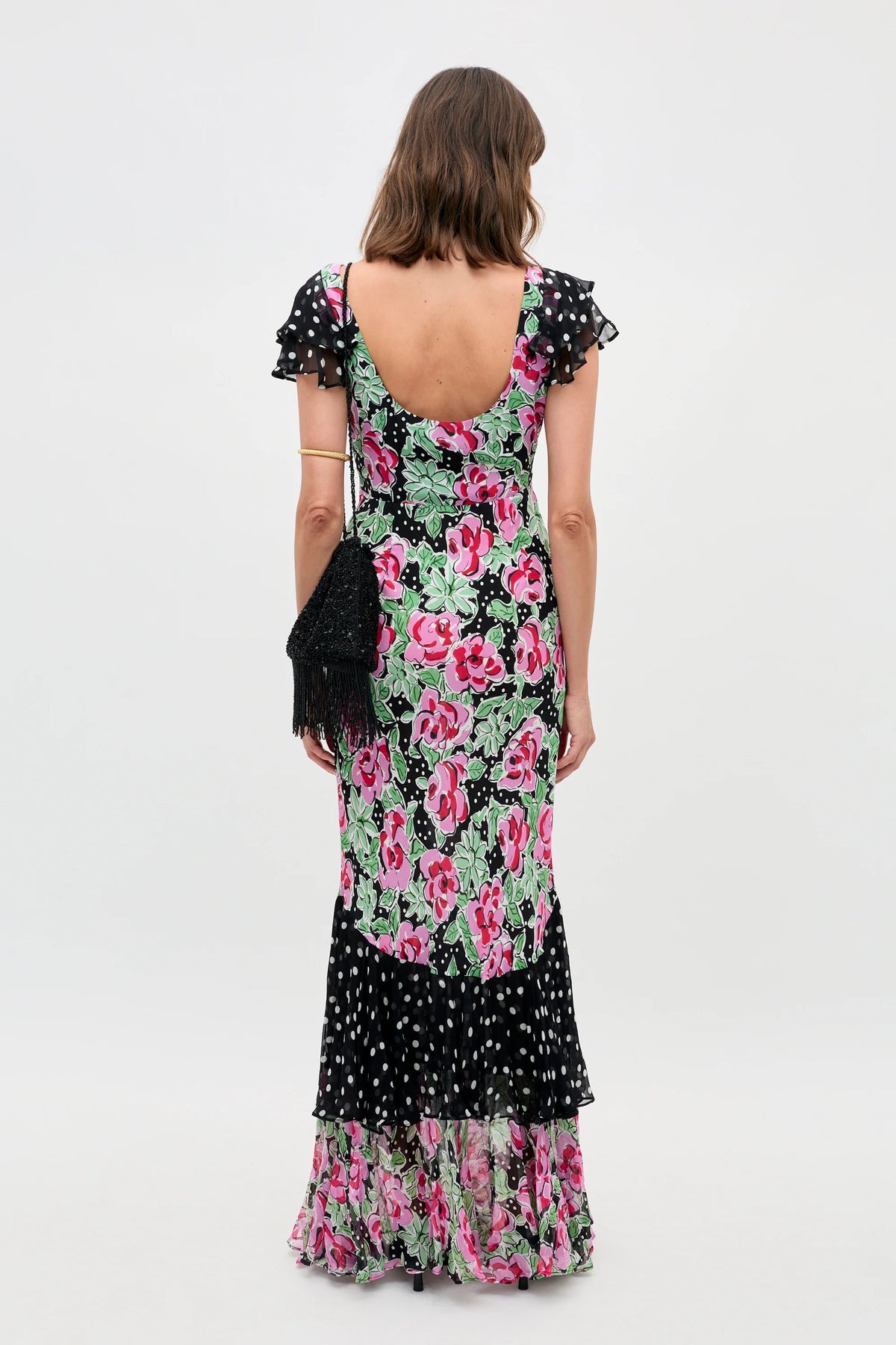 black dress pink roses Vacation Dress in Vintage Black Roses
