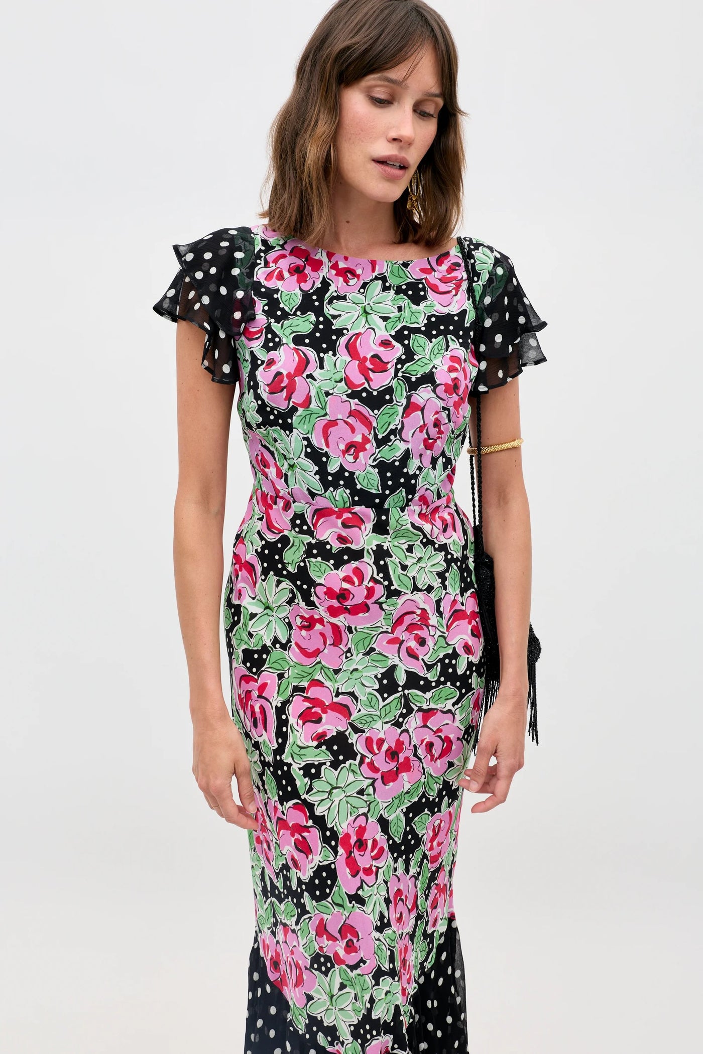 black white and pink floral dress White House Black Market Ladies Pink Floral Flare Sleeveless Dress