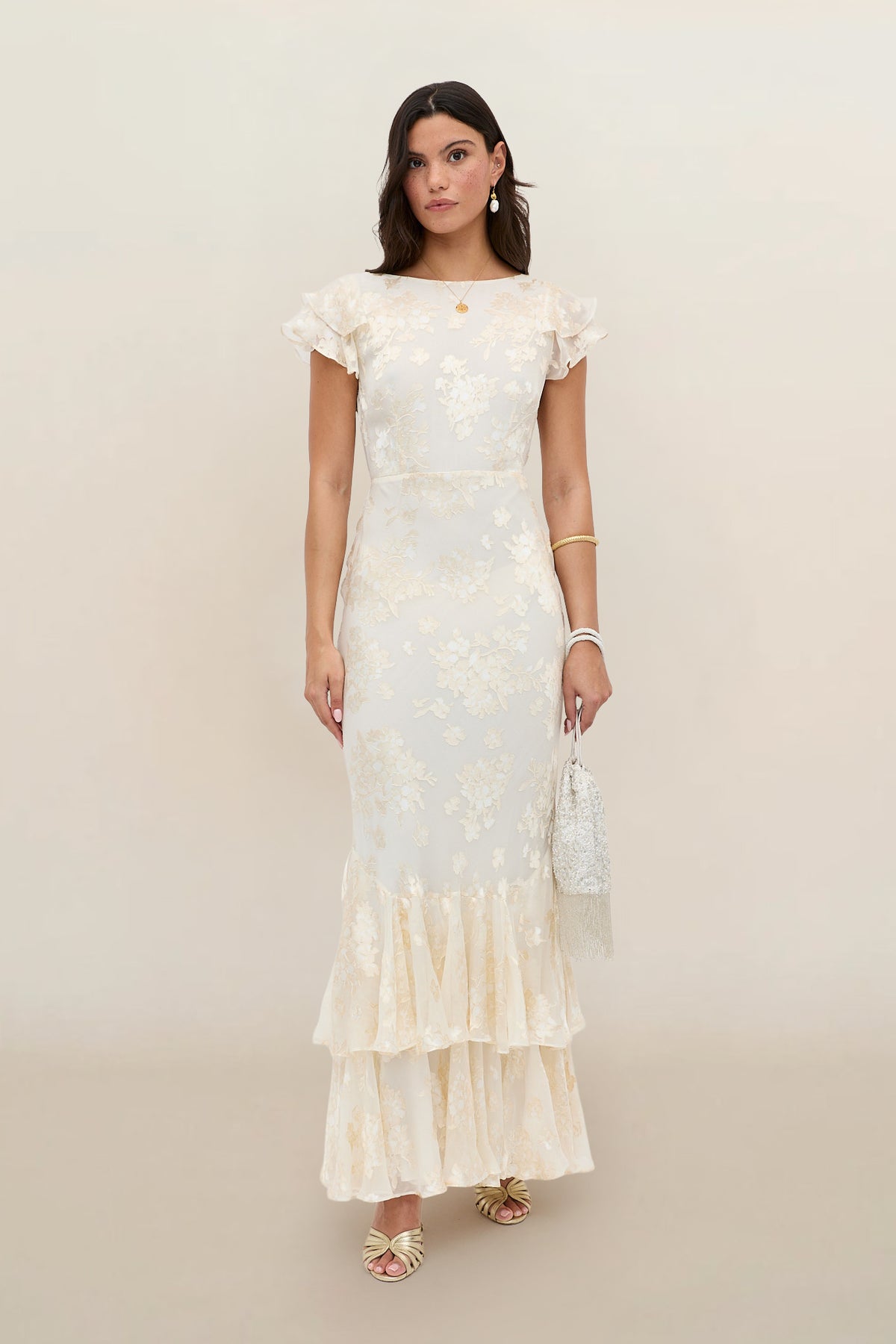 Ordinia Silk-Satin Devoré Gown in Bouquet Devoré Cream Ordinia Silk-Satin Devoré Gown in Bouquet Devoré Cream