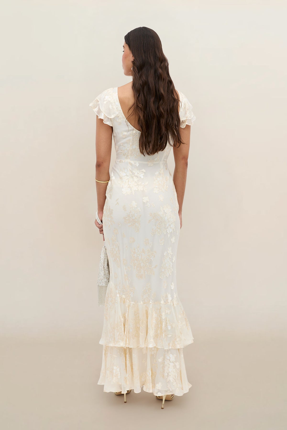 Ordinia Silk-Satin Devor Gown in Bouquet Devor Cream | RIXO USA