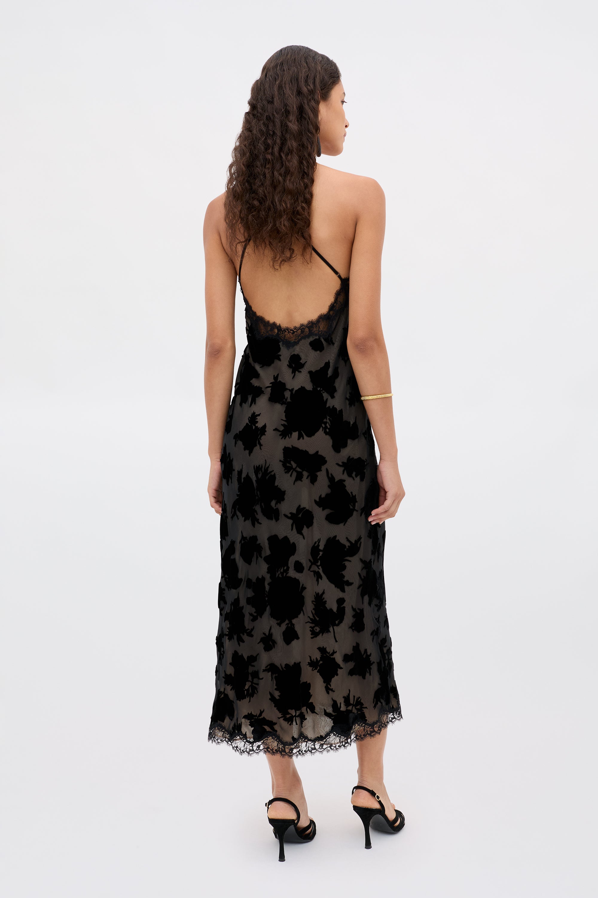 Harlan Silk-Velvet Devoré Dress in Black Countryside Devoré Mono